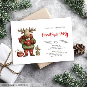 Invitation festive drôle de renne rouge et vert te