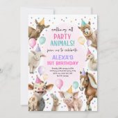 Invitation Festive Farm Barnyard Fête Animaux Filles Annivers (Devant)