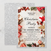 Invitation Festive Fête de Noël Parties scintillant d'argent (Devant / Derrière)