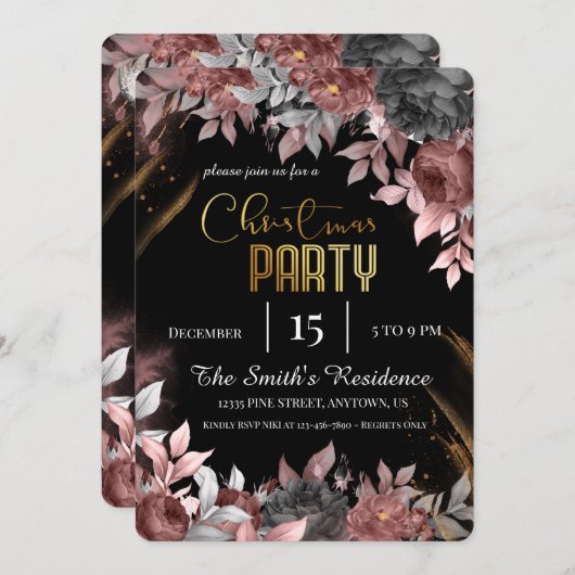 Invitation Festive Fête Élégante, Reinder de Noël Magique (Devant / Derrière)