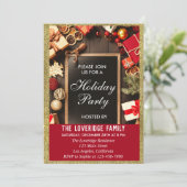 Invitation Festive Fête Noël Parties scintillant Rouge & Or (Debout devant)