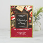 Invitation Festive Fête Noël Parties scintillant Rouge & Or (Debout devant)