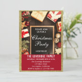 Invitation Festive Fête Noël Parties scintillant Rouge & Or (Debout devant)