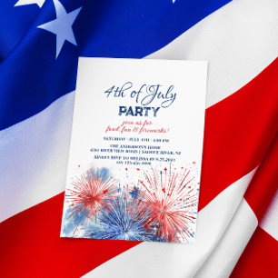 Invitation Festive feux d'artifice Joyeux 4 juillet