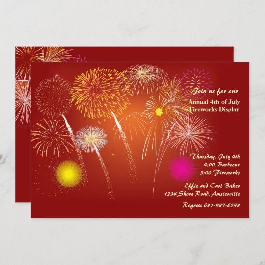 Invitation Festive Fireworks (Devant / Derrière)