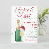 Invitation Festive & Fizzy Holiday Party Champagne Santa Hat (Debout devant)