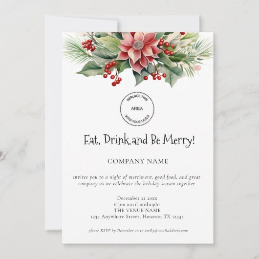 Invitation Festive Florals Company Logo Noël Party (Devant)