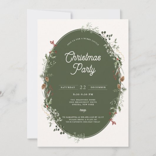Invitation Festive Foliage Wreath Frame de Noël (Devant)