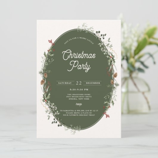 Invitation Festive Foliage Wreath Frame de Noël (Debout devant)