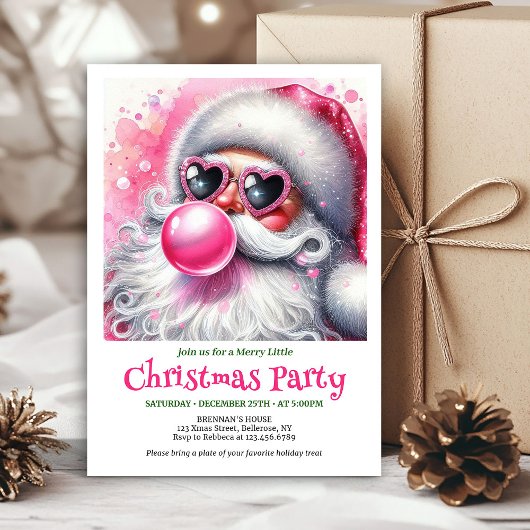 Invitation Festive Funny Santa Heart Glasses Christmas Invite