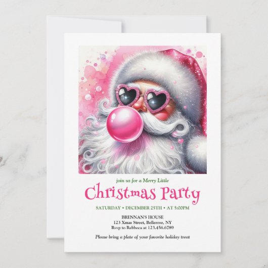 Invitation Festive Funny Santa Heart Glasses Christmas Invite (Devant)