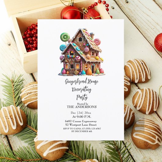 Invitation Festive Gingerbread House Christmas Party 