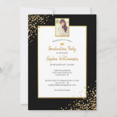 Invitation Festive Gold Black Grad Photo Graduation Party Inv (Devant)