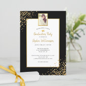 Invitation Festive Gold Black Grad Photo Graduation Party Inv