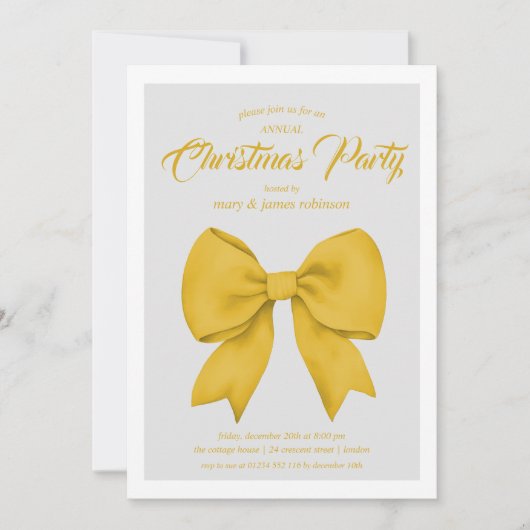 Invitation Festive Gold Bow Noël Fête de Noël (Devant)