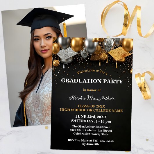 Invitation Festive Gold et Silver Accents Graduation Party
