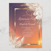 Invitation Festive Gold Frame Boho Flowers Retraite (Devant / Derrière)