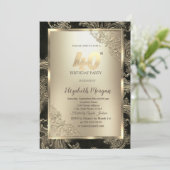 Invitation Festive Gold Frame,Floral Damask 40th Birthday  (Debout devant)