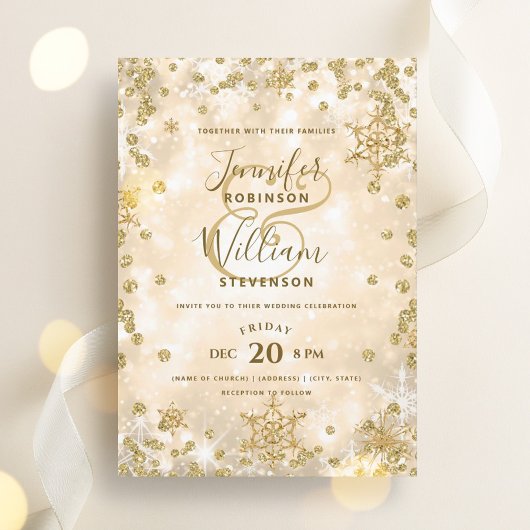 Invitation Festive Gold SPARKLE Élégant Mariage d'hiver