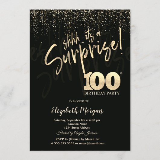 Invitation Festive Gold Surprise 100th Birthday Party (Devant)