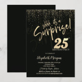 Invitation Festive Gold Surprise 25th Birthday Party (Devant / Derrière)