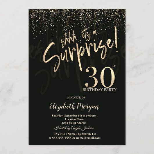 Invitation Festive Gold Surprise 30th Birthday Party (Devant)