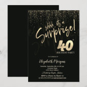 Invitation Festive Gold Surprise 40th Birthday Party (Devant / Derrière)