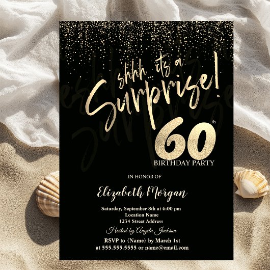 Invitation Festive Gold Surprise 60th Birthday Party