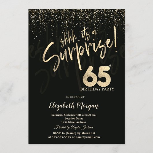 Invitation Festive Gold Surprise 65th Birthday Party (Devant)