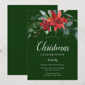 Invitation Festive Green Floral Noël Party (Devant / Derrière)