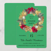 Invitation Festive Green Wreath Fête Mignonne Élégante (Devant / Derrière)