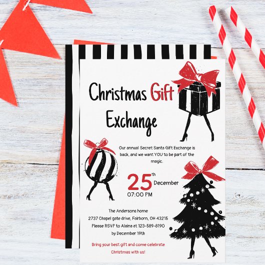 Invitation Festive Hand Drawn Christmas Gift Exchange Party