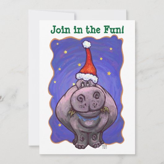 Invitation Festive Hippopotame fête de Noël (Devant)