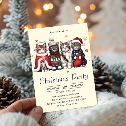 Invitation Festive Holiday Cat | Cute Christmas Cats Party
