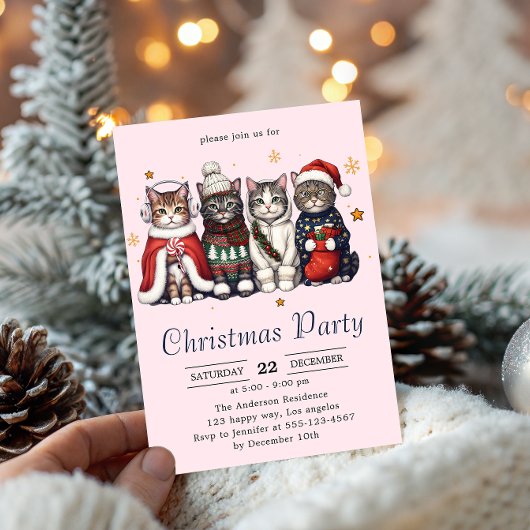 Invitation  Festive Holiday Cat | Cute Christmas Cats Party  