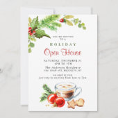 Invitation Festive Holly Berry Christmas Holiday Open House (Devant)