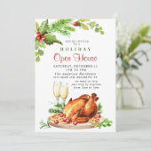 Invitation Festive Holly Berry Christmas Holiday Open House (Debout devant)