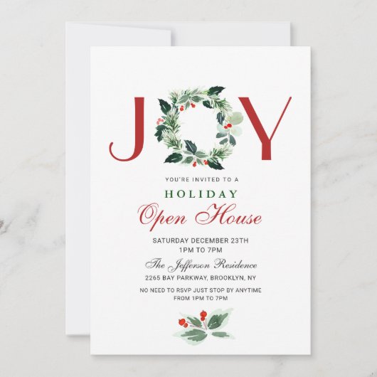 Invitation Festive Holly Berry Christmas Holiday Open House (Devant)