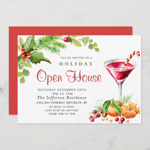 Invitation Festive Holly Berry Christmas Holiday Open House
