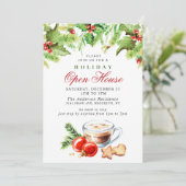 Invitation Festive Holly Berry Christmas Holiday Open House (Debout devant)