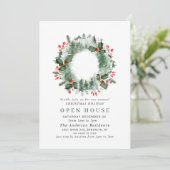 Invitation Festive Holly Berry Christmas Holiday Open House (Debout devant)