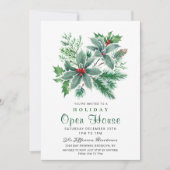 Invitation Festive Holly Berry Christmas Holiday Open House (Devant)