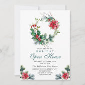 Invitation Festive Holly Berry Christmas Holiday Open House (Devant)