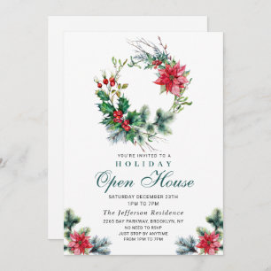 Invitation Festive Holly Berry Christmas Holiday Open House