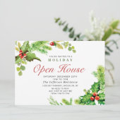 Invitation Festive Holly Berry Christmas Holiday Open House (Debout devant)