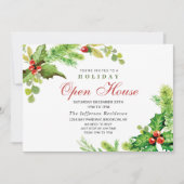 Invitation Festive Holly Berry Christmas Holiday Open House (Devant)