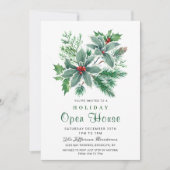 Invitation Festive Holly Berry Christmas Holiday Open House (Devant)