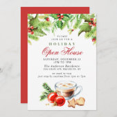 Invitation Festive Holly Berry Christmas Holiday Open House (Devant / Derrière)