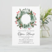 Invitation Festive Holly Berry Christmas Holiday Open House (Debout devant)