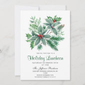 Invitation Festive Holly Berry Déjeuner de Noël (Devant)